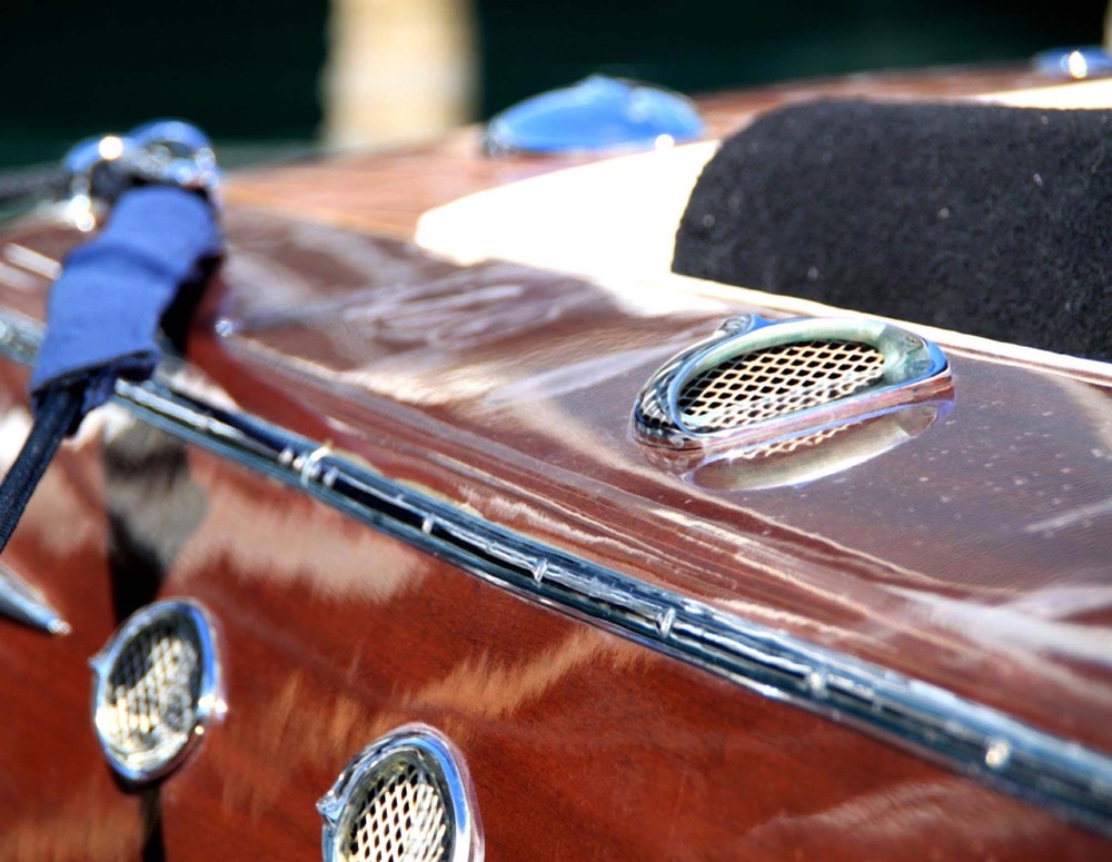 Polished mahogany and chrome detail of La Dolce Vita